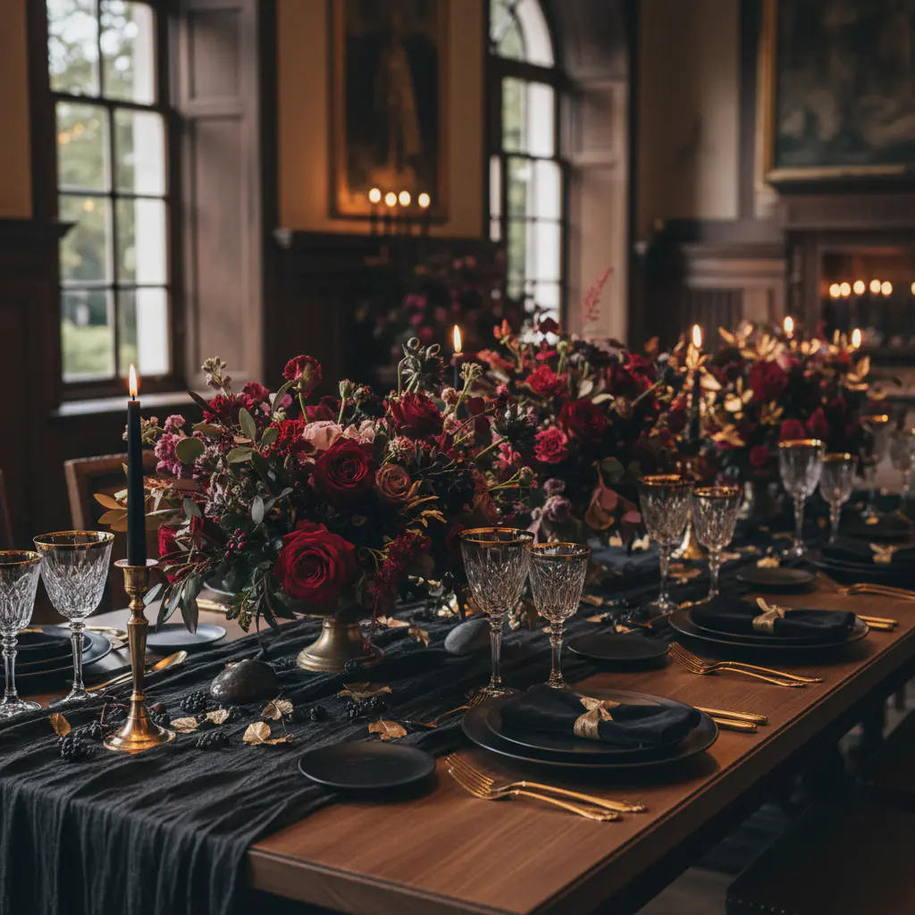 Sophisticated tablescape with floral centerpieces